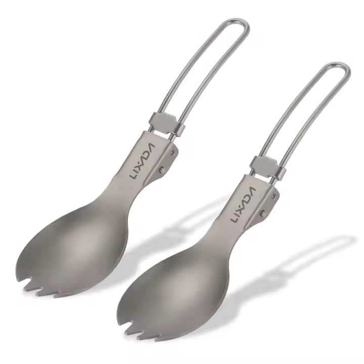 Vajilla plegable de titanio pulido mediano Lixada Spork, utilizada para cenas al aire libre, VIES, camping, mochilas - 1