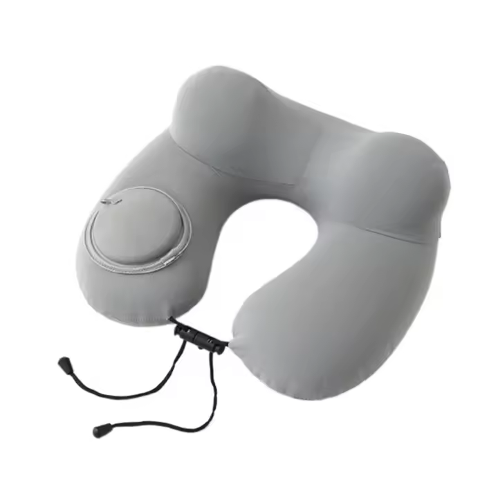 Almohada de viaje inflable en forma de U, cojín de soporte para el cuello con presión suave de la mano, con bolsa de almacenamiento, almohadilla para reposacabezas para ahorrar espacio, coche - 1