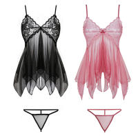 Camisón corto de encaje de seda para mujer, lencería Sexy sin mangas, picardías con cuello en V, ropa de dormir, vestido de noche, ropa interior - details 1