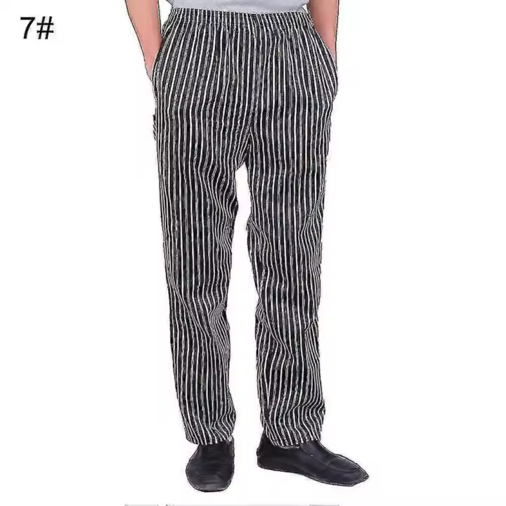 Hombres Stripe Plaid Chili Impreso Hotel Restaurante Cocina Chef Trabajo Pantalones Largos. - 1