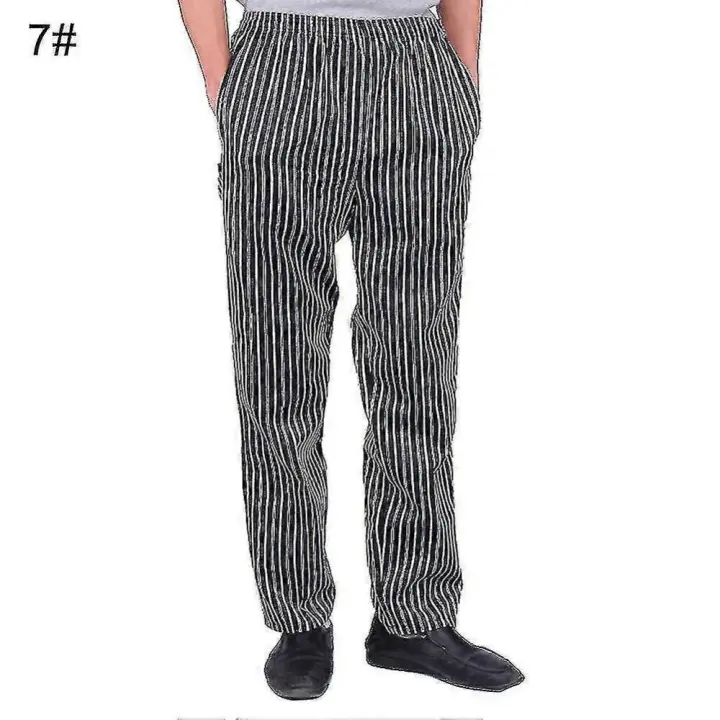 Hombres Stripe Plaid Chili Impreso Hotel Restaurante Cocina Chef Trabajo Pantalones Largos. - 1