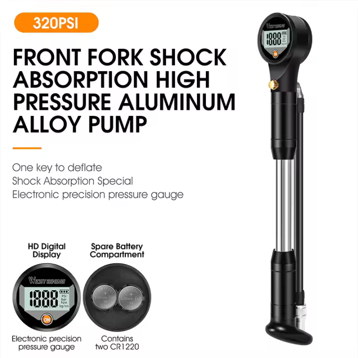 Bomba de alta presión de 320psi para horquilla de suspensión de choque trasero, bomba de neumático de bicicleta, válvula Schrader de calibre Digital para bicicletas de carretera y montaña - 1