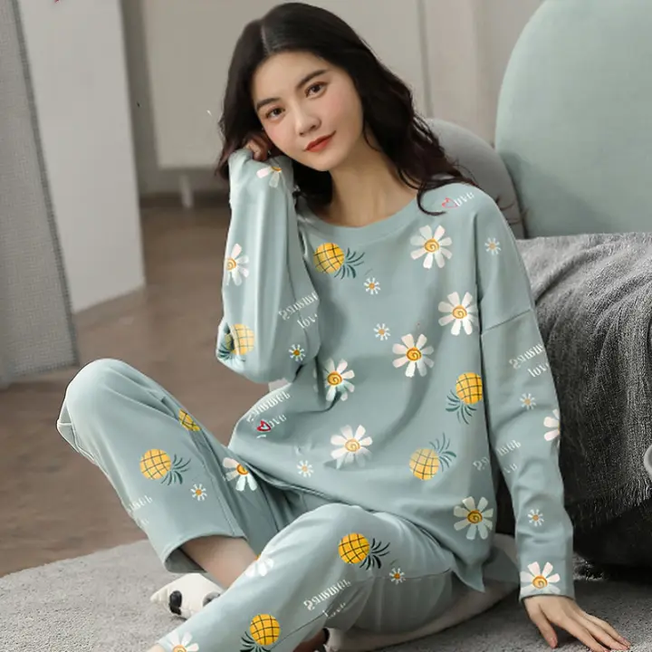 Nuevo Conjunto De Pijamas Para Mujer Con Estilo De Primavera Y Otoño Manga Larga Talla Grande Pijama De Invierno De Poliéster - 1