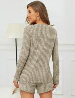 Conjunto de punto a rayas cepilladas de dos piezas para mujer, manga larga, color sólido, informal, otoño e invierno, 2024 - details 8