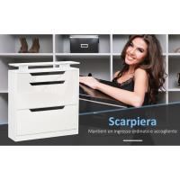 Homcom - Zapatero moderno, 2 cajones para 16 zapatos con estante ajustable y estante de cristal