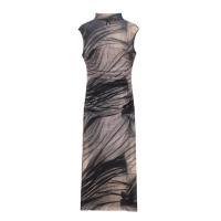TRAFZA-Vestido largo plisado sin mangas para mujer, traje elegante con estampado de tul, ajustado, para otoño, 2023 - details 1