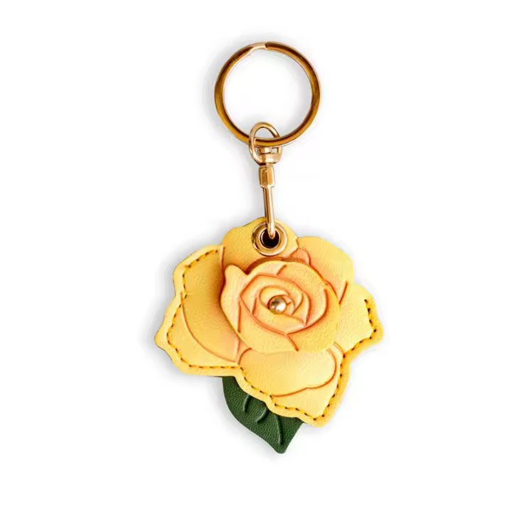 Llavero de cuero PU con flor rosa, llavero de Metal, funda protectora portátil para tarjeta de acceso, decorativa, multiusos - 1
