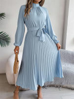 Vestidos largos de verano para mujer, ropa elegante plisada de manga larga con cordones, estilo bohemio, con dobladillo y volantes - details 23