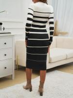 Elegante Vestido de Punto a Rayas Medio Largo 2025 Estilo Retro para Mujeres - details 5