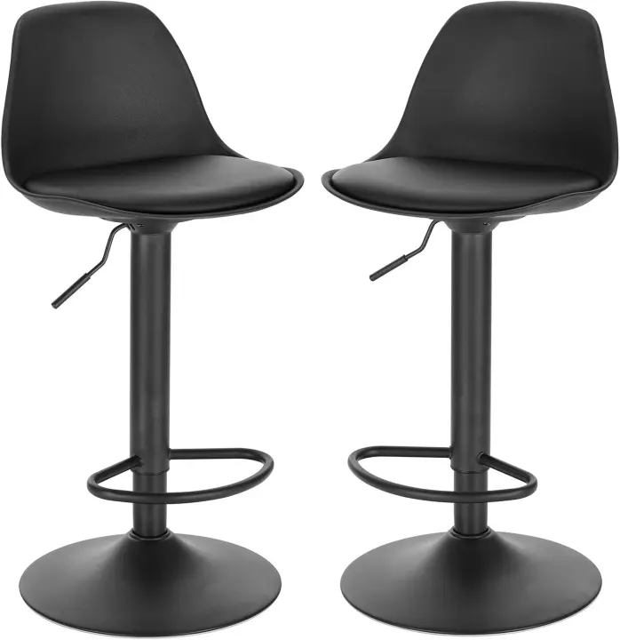 Juego de 2 taburetes de bar giratorios, taburetes altos con altura ajustable entre 60,5 y 82 cm, taburetes de cocina, estructura de metal, con respaldo y reposapiés, 0651BY-2 - 1
