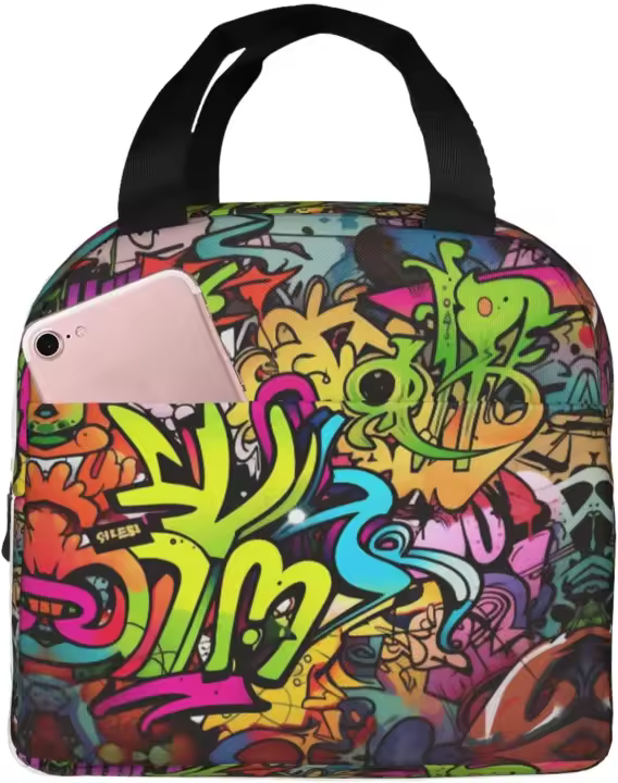Bolsa de Almuerzo Pequeña y Portátil Dibujo de Graffiti para Adultos Caja de Almuerzo Reutilizable para Oficina, Picnic, En Camino - 1