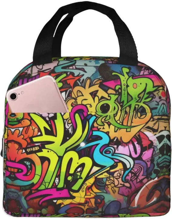 Bolsa de Almuerzo Pequeña y Portátil Dibujo de Graffiti para Adultos Caja de Almuerzo Reutilizable para Oficina, Picnic, En Camino - 1