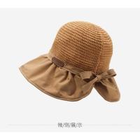 Sombrero para el sol versión coreana femenina alfabeto sombrero de cubo sombrero de paja tejido hueco grandes alerones espalda dividida tenedor sombrero para el sol playa protección solar - details 8