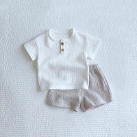 Trajes de verano 100% de algodón para bebé, Top de manga corta suave y pantalones cortos, ropa cómoda para el hogar para niños de 0 a 4 años - details 3