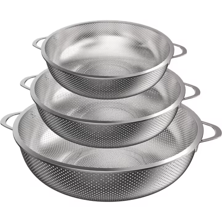Colador de Cocina de Acero Inoxidable de 3 Piezas Grande Microperforado para Pasta, Verduras, Frutas y Arroz Adecuado para Lavavajillas, Diámetro 20/23/29 cm - 1