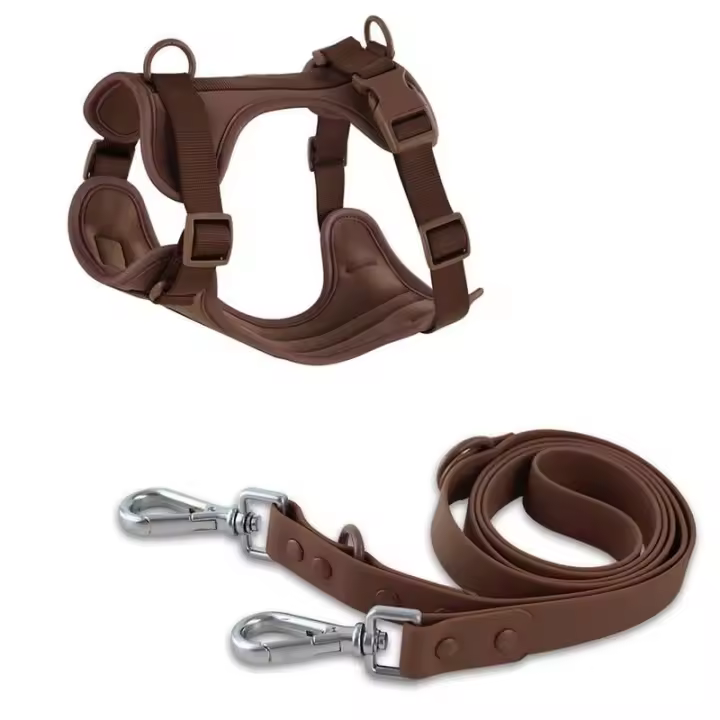 Correa Doble de PVC, commode juego de arnés para Perros transpirable, Collares, arneses y Correas estables para el pecho - 1