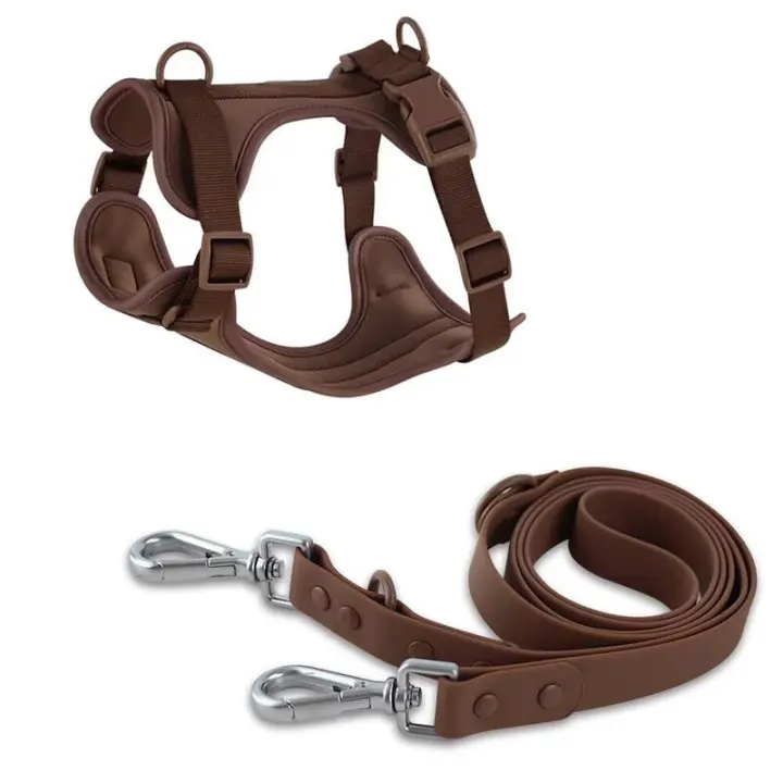 Correa Doble de PVC, commode juego de arnés para Perros transpirable, Collares, arneses y Correas estables para el pecho - 1
