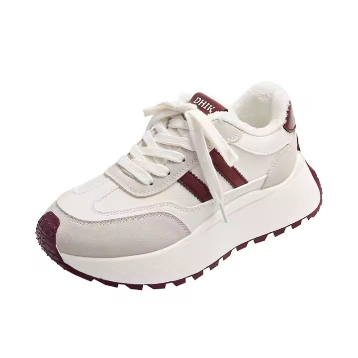 Zapatos de Mujer de Invierno 2024 Zapatillas de Tablero Esparcedido Grueso con Suela de Cuero y Polvo de Vellón Aumento de Altura - 1