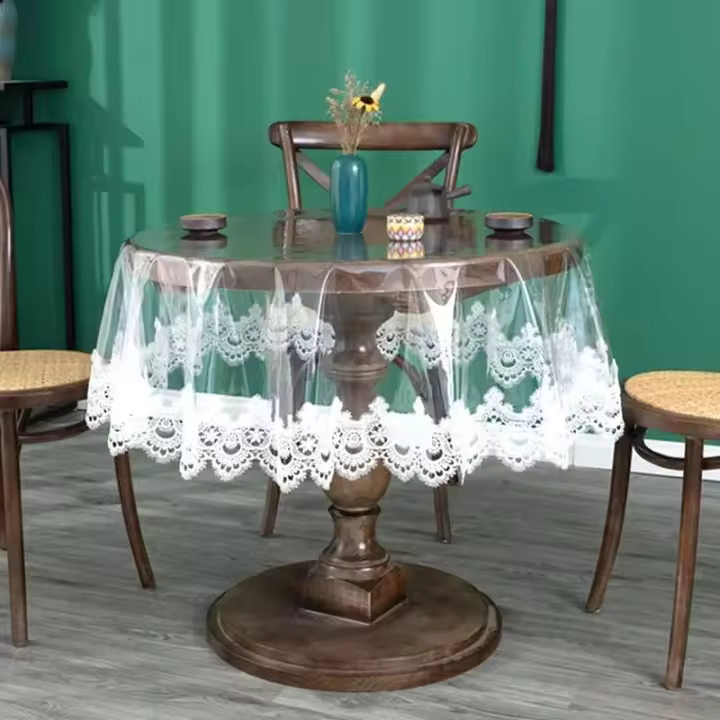 Paño de suelo suave de PVC transparente bordado ENE, mantel redondo para el hogar, impermeable - 1
