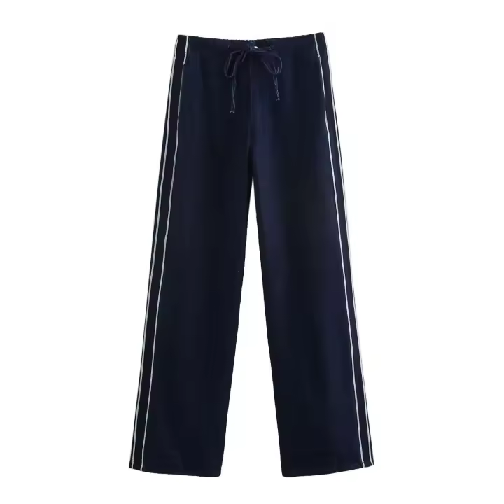 Estilo nuevo Ropa de mujer Chaqueta vaquera a rayas con patchwork Jeans decorados con cinturón lateral - 1