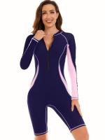 Traje de baño de una pieza para mujer, traje de baño de manga larga con protección solar con cremallera, traje de neopreno para mujer - details 1