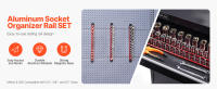 SucceBuy Juego de rieles organizadores de enchufes, 3 soportes métricos y SAE de aluminio, 1/4'', 3/8'' y 1/2'' con 360 °   Clips giratorios, capacidad para 40 enchufes, rojo y negro - details 0