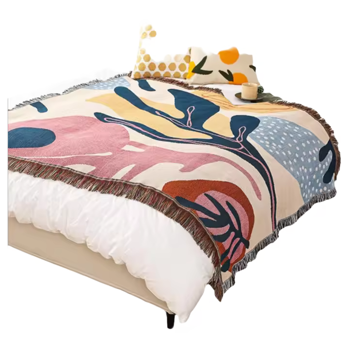 Manta De Doble Cara Manta De Algodón Tejida con Borlas Selva Estilo Bohemio Tapiz Mantón Decorativo Manta para Sofá Cama Silla Manta De Camping Manteles Alfombra 160x130cm - 1