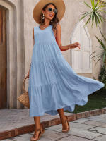 Vestido Boho sin Mangas de Verano 2024 Cuello en V, Color Sólido, Vestido de Flecos en Capas - details 17