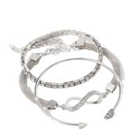 Conjunto Vintage de pulseras de corazón con diamantes de imitación de cristal de Color plateado para mujer, brazalete infinito ajustable geométrico a la moda, joyería - details 2