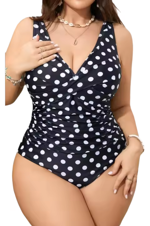 Traje de baño de talla grande 4XL, traje de baño de una pieza, cuello en V, cintura alta, control de barriga, para mujer, sexy, cruzado - 1