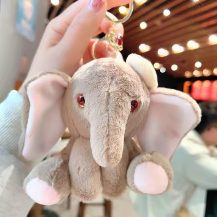 Lindo elefante dibujos animados botón llave muñeco de peluche llavero de coche - 1