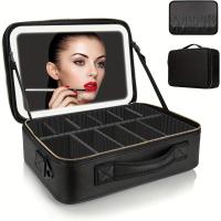 Gran necesidad de viaje con espejo LED iluminado, brillo ajustable, estuche de cosméticos profesional con soporte para brochas - details 2