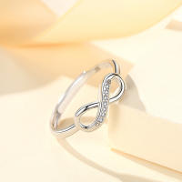 Anillo de plata de ley 925 de 2 g con diseño de infinito de moda, circonita brillante con incrustaciones, joyería ajustable para - details 5