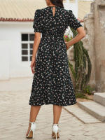 Vestido de mujer, novedad de verano 2025, vestido de longitud media acampanado a la moda con cintura alta y flores redondas para mujer - details 17