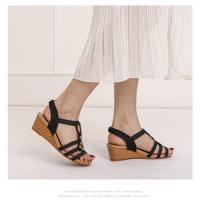 Sandalias de vacaciones de verano con tacón de cuña para mujer, zapatos romanos con cuentas tejidas retro para mujer - details 3