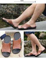 Sandalias de cuero para hombres Zapatillas de playa de verano Sandalias genuinas Zapatillas planas transpirables huecas Zapatillas casuales - details 5