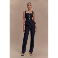 Conjunto de pantalones y top de mezclilla con cintura con botones de estilo moderno a la moda para mujer 30857 - details 2