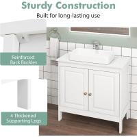 Armario bajo lavabo, corte en forma de U, mueble bajo lavabo con 2 puertas de persiana y 2 estantes, armario de suelo de baño, 60x30x60cm - details 4