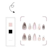 Arte de Uñas de Almendra Acrílica Y2K Set de 24 UDS Negro Diamante 3D Candado Francés Fresco de Belleza Nail Art - details 2