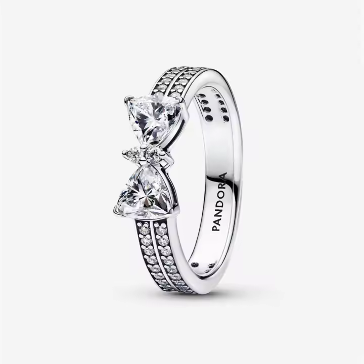 Anillo de doble hilera con lazo brillante de plata de ley S925, regalo de fiesta, regalo ideal, regalo de boda, anillo popular ahora, regalo para esposa - 1