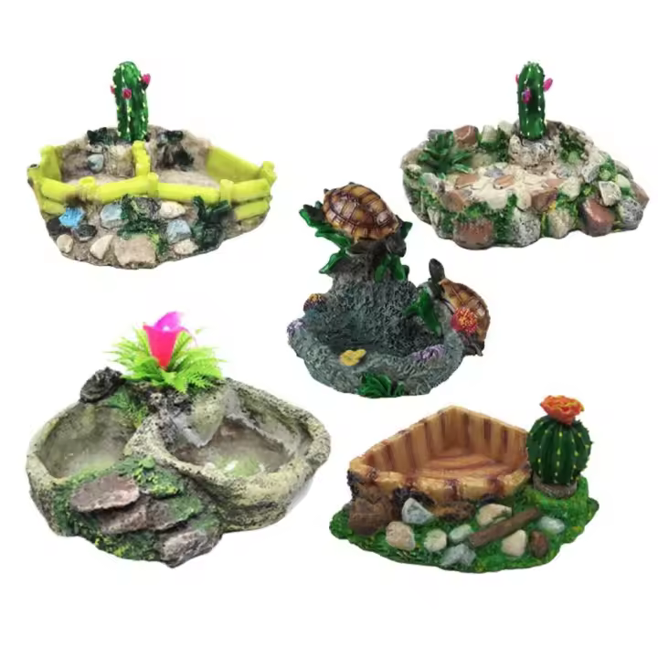 Cuenco de agua para reptiles de resina artesanal, plato de alimentación Artificial creativo para mascotas, plato multifuncional para tortugas, animales pequeños - 1