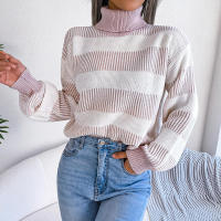 Suéter a rayas de manga farol para mujer, Jersey informal de punto con cuello alto, novedad de otoño e invierno, 2023 - details 13
