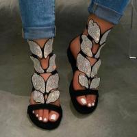 Zapatos planos de talla grande para mujer, sandalias huecas con una sola correa y diamantes de imitación de mariposa - details 0