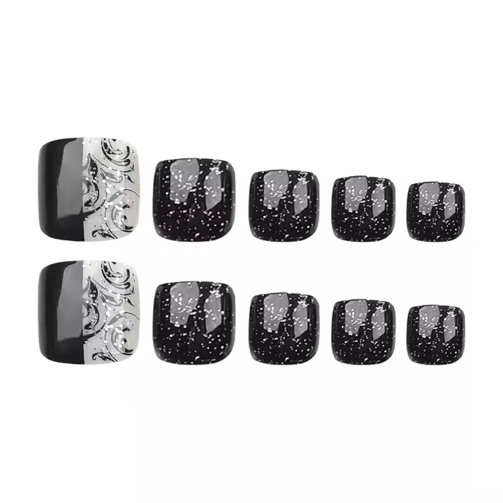 Uñas artificiales de lentejuelas de estilo simple cuadrado para mujer - 1