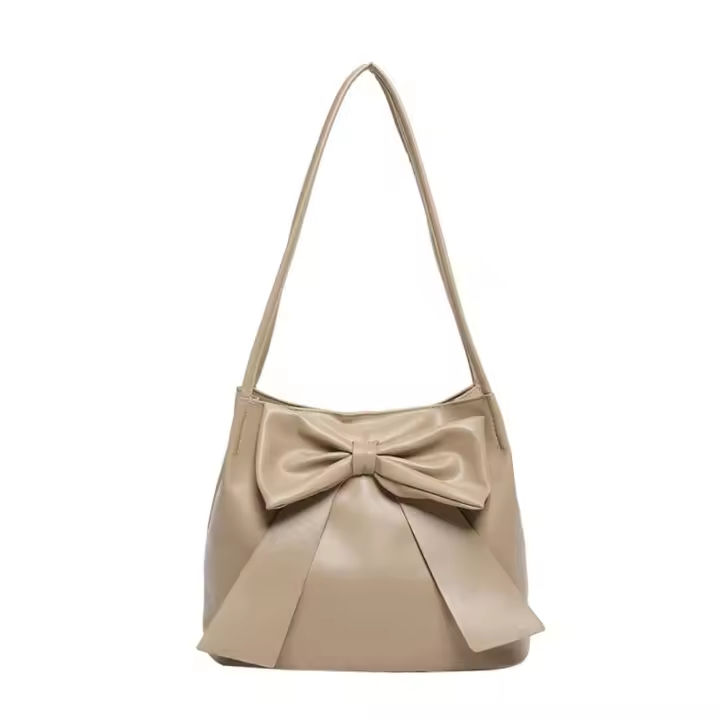 Bolso de hombro elegante de Color sólido con lazo de PU, bolso de mano portátil de estilo coreano, bolso de cubo de lujo, bolso de moda para axilas para mujer - 1