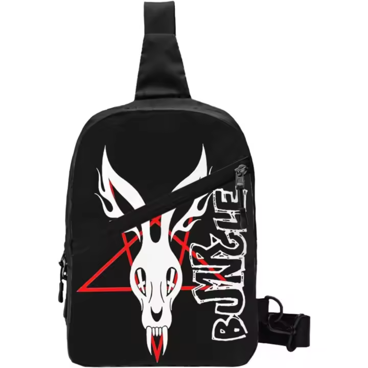 Bolso de Hombro NEGRO, Bolso de Pecho Plegable, Mochila de Viaje, Bolso de Hombro Ajustable, Bolso de Pecho con Correa Mr. Rock Bungle - 1