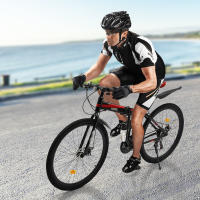 Bicicleta de Montaña plegable para adulto, rueda de 26 pulgadas, 21 velocidades, altura ajustable, negro + rojo, acero de alto carbono, fácil montaje - details 1