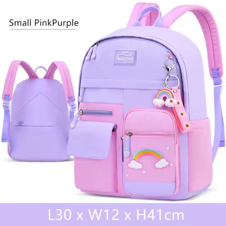 Mochila Arcoíris para niños y niñas, mochila escolar rosa y morada - 1