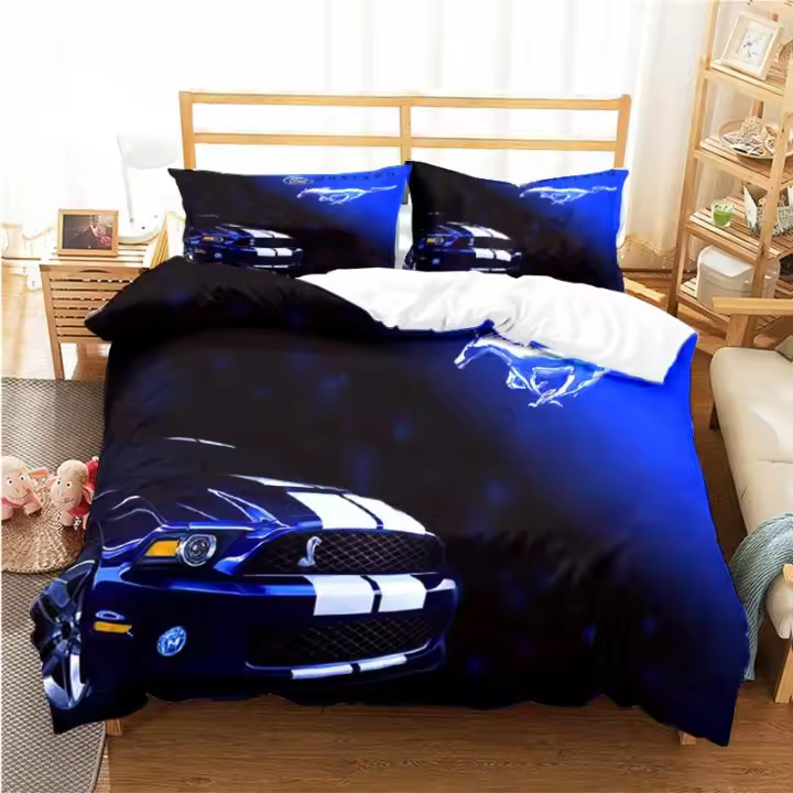 Juego de Ropa de Cama Mustang Cubierta de Edredón y Funda de Almohada para Camas de Hombres - 1