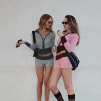 BUNO-Conjunto de 2 piezas para mujer con diseño de Patchwork Nibber, Chaqueta de punto de otoño, nueva tendencia, Chaqueta de punto corto con cremallera, pantalón corto grueso, ropa informal y sencilla - details 2